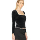 Astr - Elegant Velvet Squareneck Long Sleeve Top