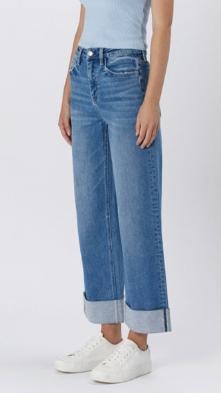 Lovervet - High Rise Double Cuffed Baggy Wide Leg Jeans