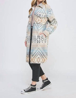 Allie Rose - Tribal Pattern Button Front Shacket With Pockets
