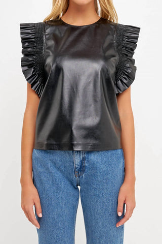 English Factory - Leather Ruffle Top
