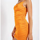 Cason Couture - The Charlize Satin Ruched Stretch Bodycon Mini Dress