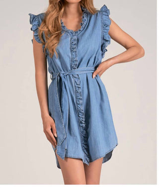 Elan - Vestido jeans com mangas e babados