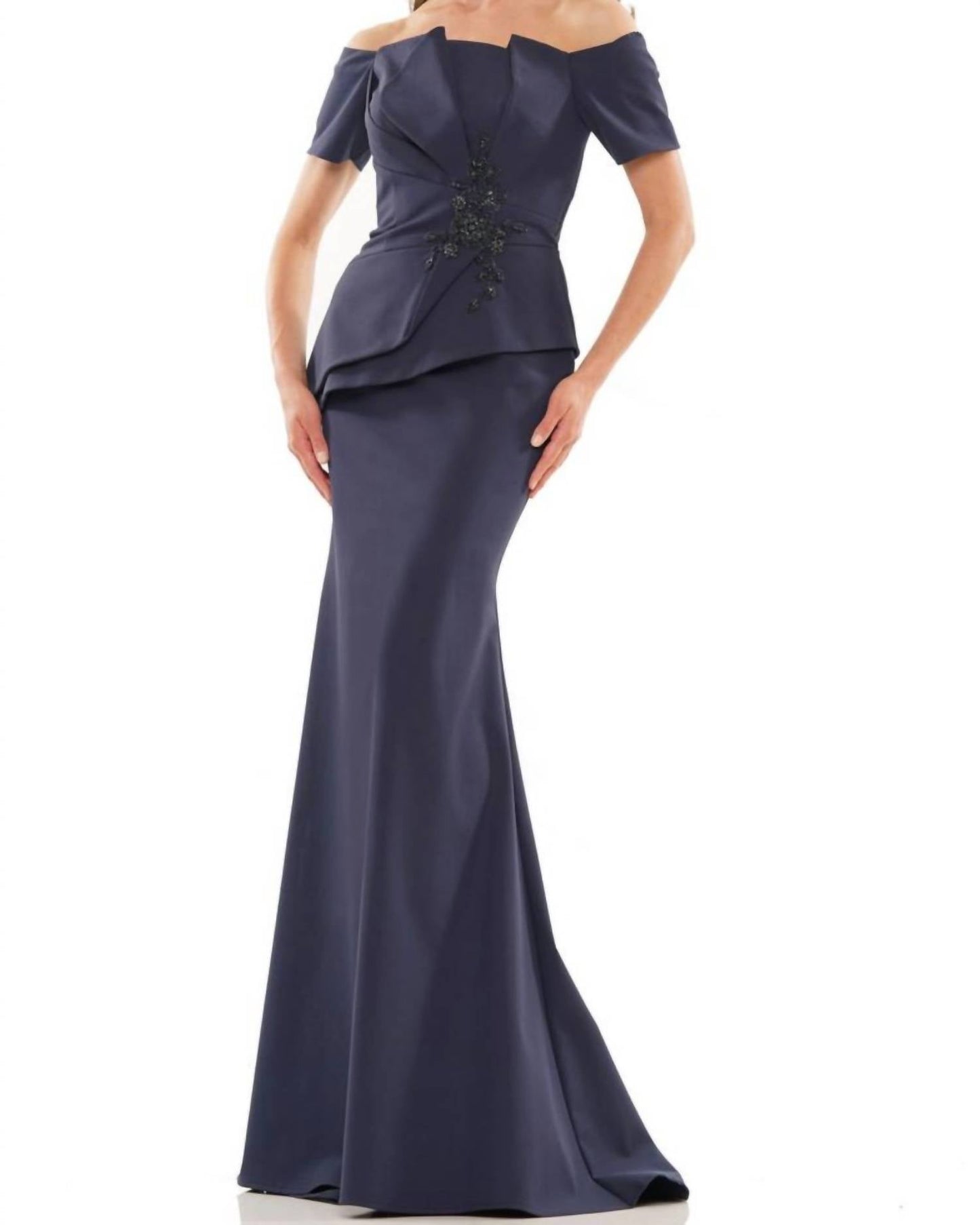 Colors Dress - Off-shoulder Beaded Peplum Mermaid Gown