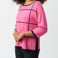 Joseph Ribkoff - Joseph Ribkoff Two-tone Plaid 3/4 Sleeves Lightweight Sweater Top