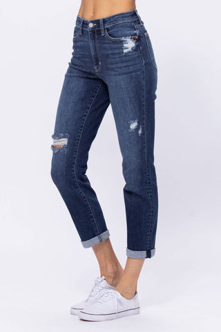 Judy Blue - Calça jeans boyfriend de cintura alta e rasgada