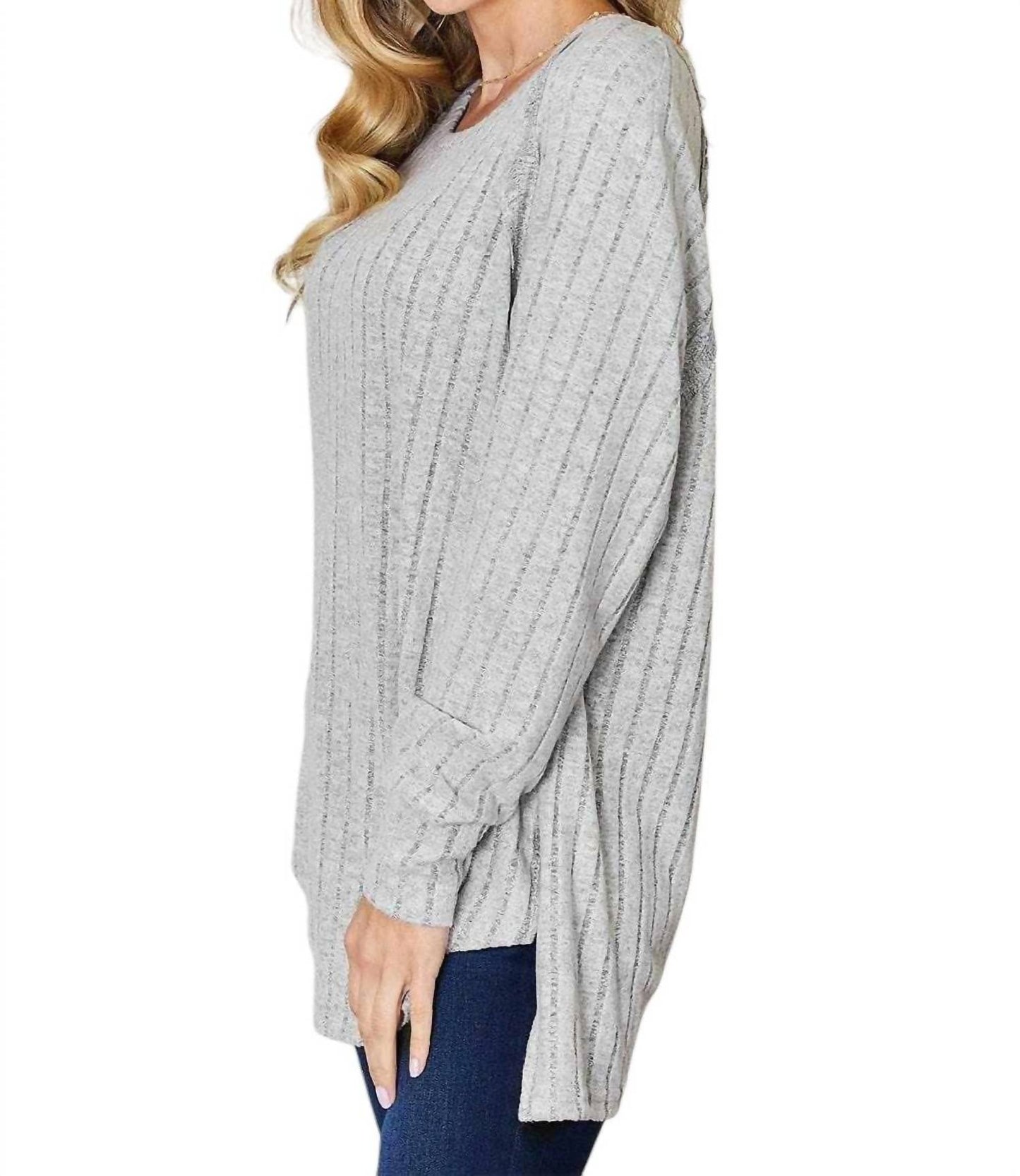 Basic Bae - Chic Ribbed Round Neck Slit Tee