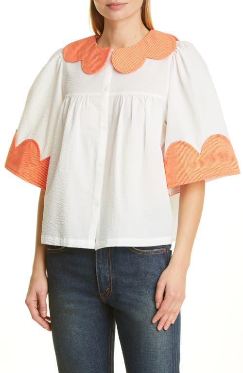 Stella Nova Carole Cotton Blouse White Red Size US 6