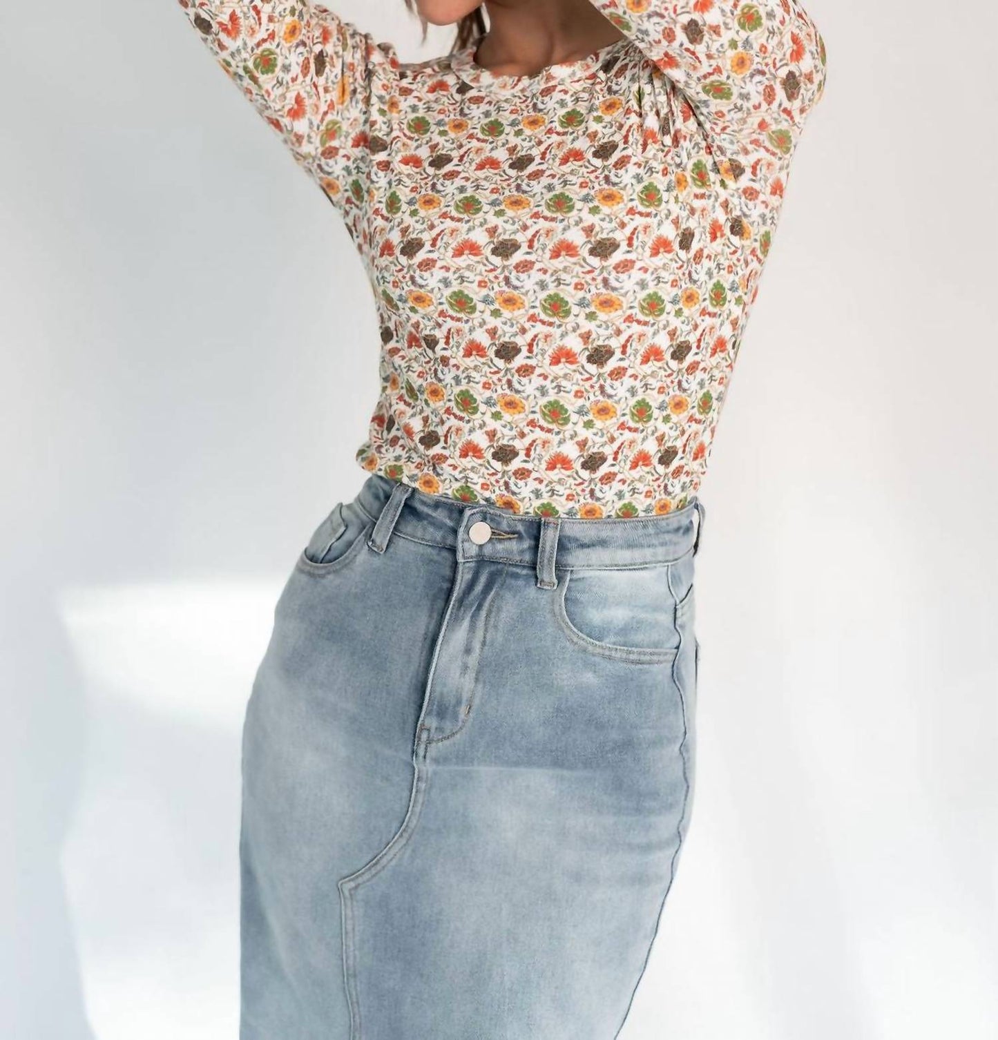Recollection Brand - Frayed Hem Asymmetrical Stretch Denim Maxi Skirt