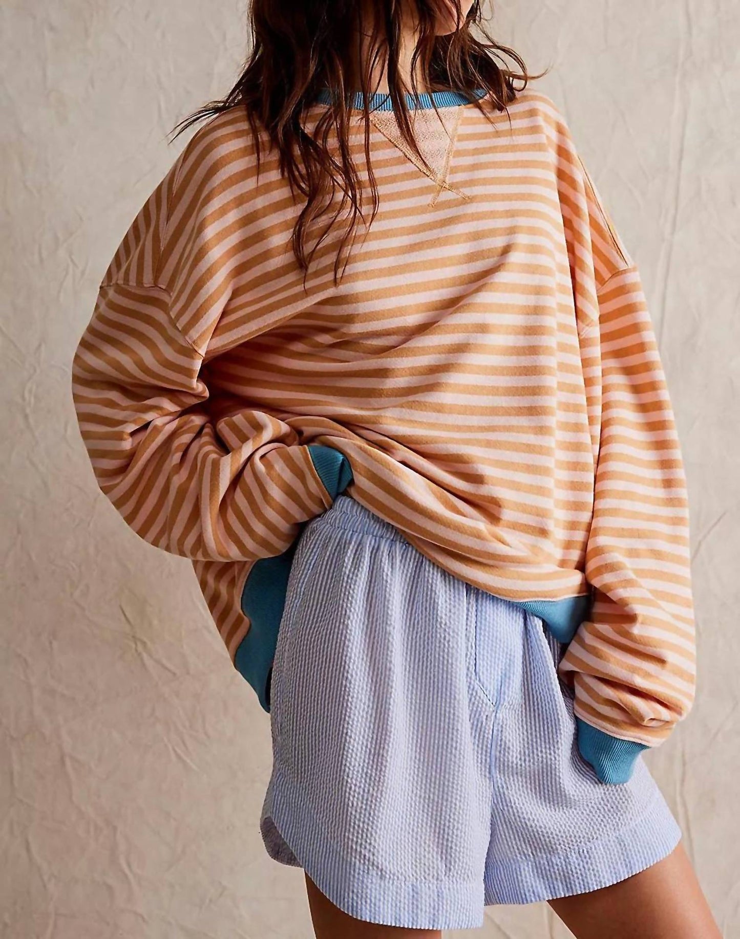 Free People - Striped Oversized Crewneck Sweatshirt