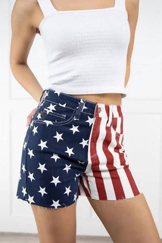Judy Blue - High Waist Americana Flag Fray Hem Shorts