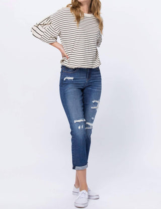 Judy Blue - Calça Jeans Boyfriend com Patch Térmico