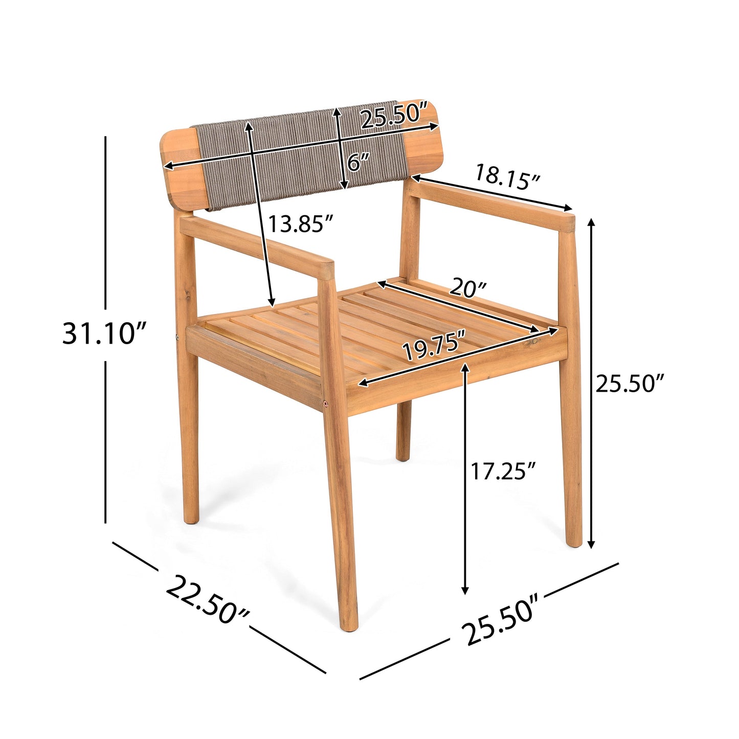 Patio Set Outdoor Acacia Wood Furniture Sets - Braided Dining Chairs & Dining Table