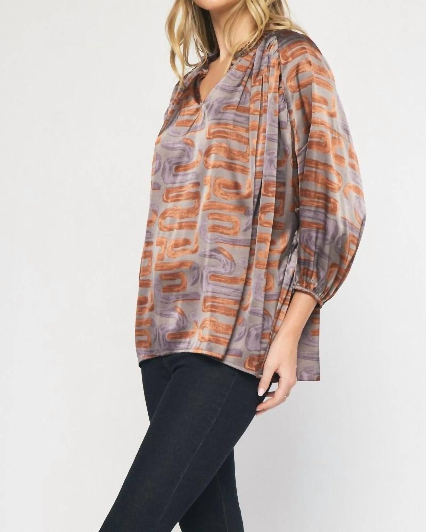 Entro - Swirl Printed V-Neck Top