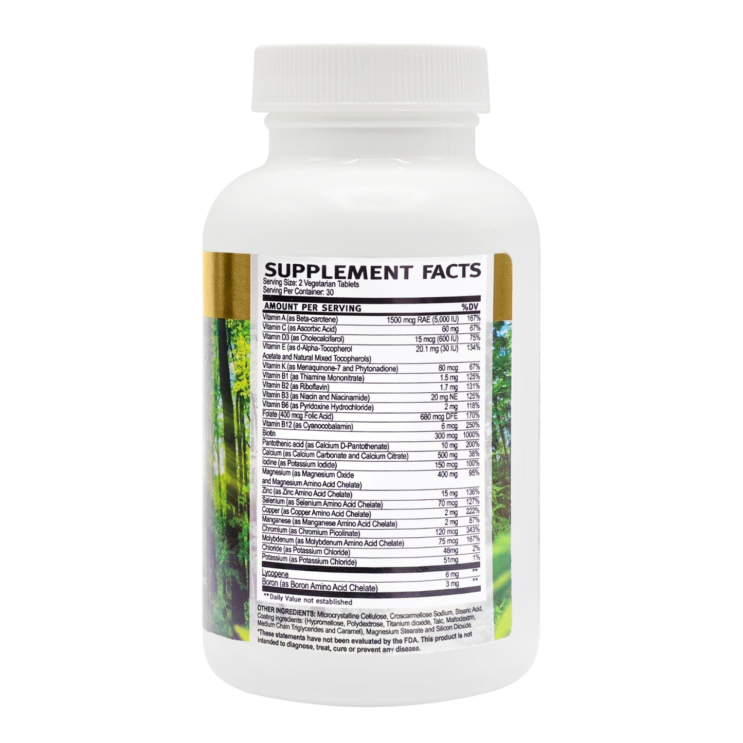Comprimidos vegetarianos multivitamínicos e minerais essenciais Vital Remedy MD Daily2Tab - 60 unidades