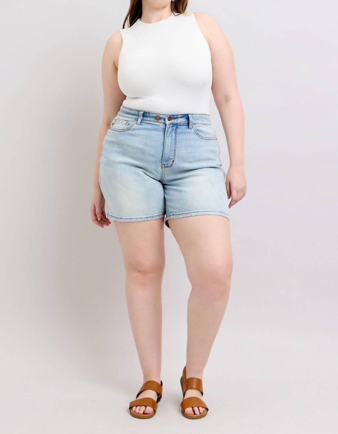 Judy Blue - High Rise Mid Length Dad Denim Short