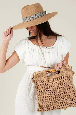 Lucca - Bolsa de palha com alça de bambu Dewi