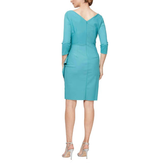 Alex Evenings - Quarter Sleeves Surplice Bodice Sheath Dress
