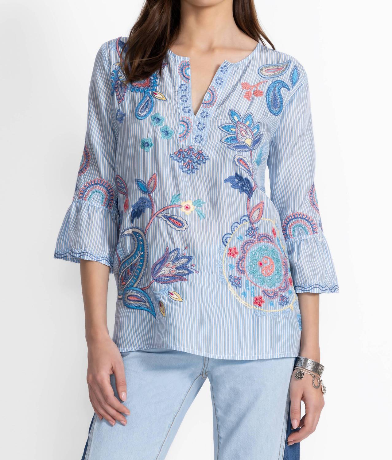 Johnny Was - Embroidered Ruffle Sleeve Blouse