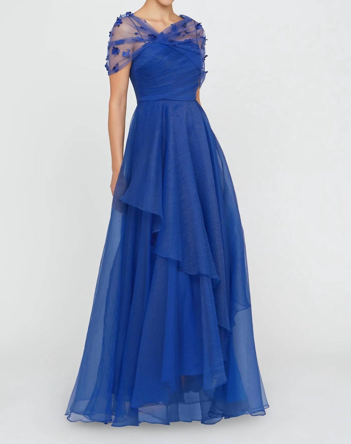Theia - Atlas Shawl Draped Gown