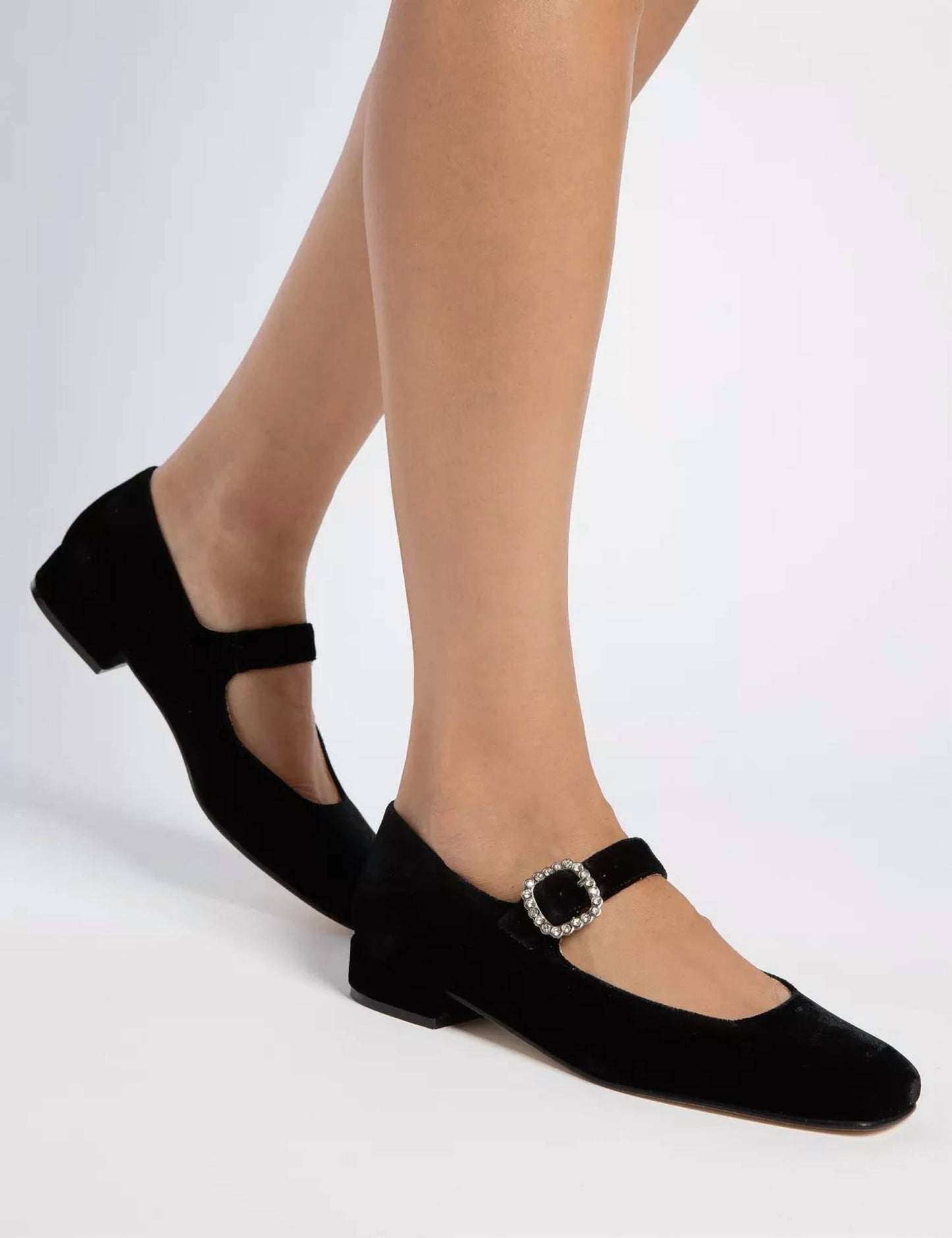Penelope Chilvers - Low Mary Jane Diamante Velvet Shoe