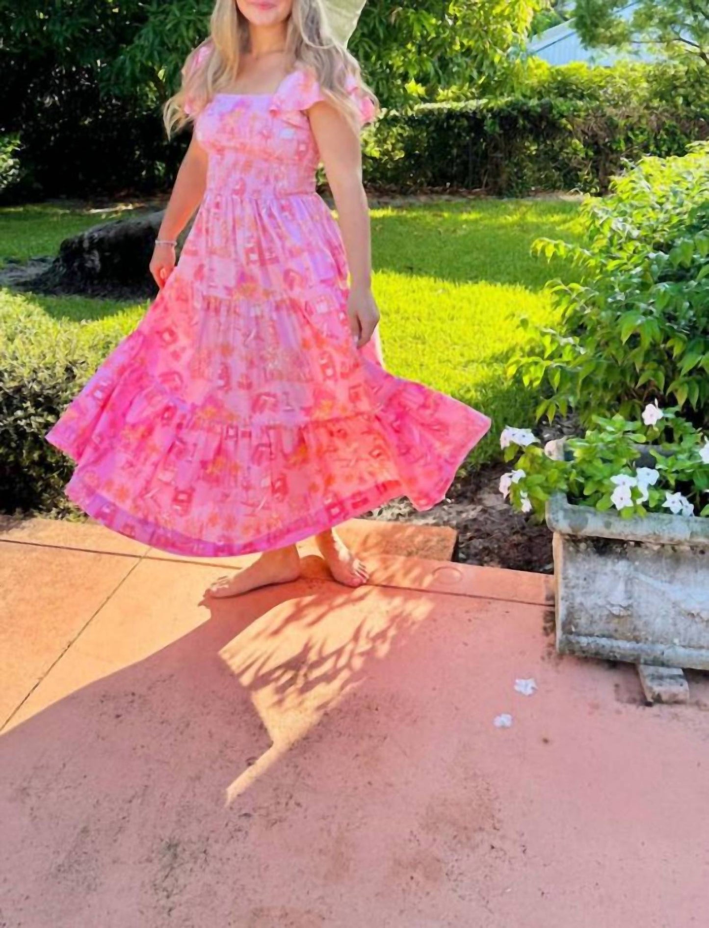 8 Oak Lane - Smocked Flutter Sleeve Maxi Dress
