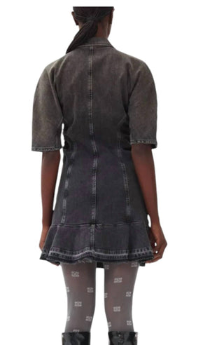 Ganni - Vestido curto jeans com borda colorida