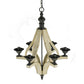 6 Light Wood Chandelier, Hanging Light Fixture With Adjustable Chain For Kitchen, Bulb Not Included - Cream