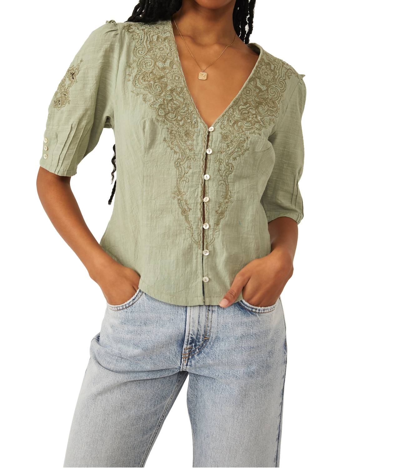 Free People - Laurie Embroidered Blouse