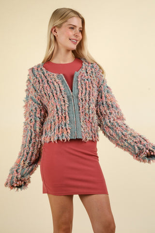 Jaqueta de malha com zíper VERY J Shaggy Yarn