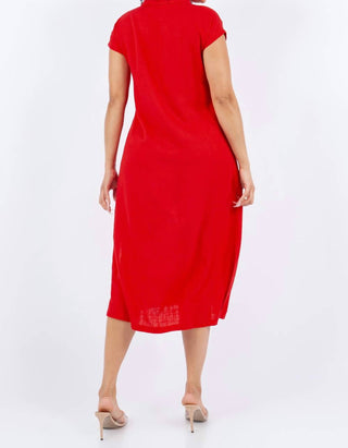 Paparazzi - Vestido midi liso em mistura de linho