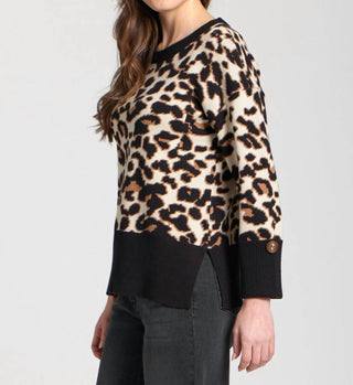 Apny - Leopard Pullover Sweater With Wide Cuffs