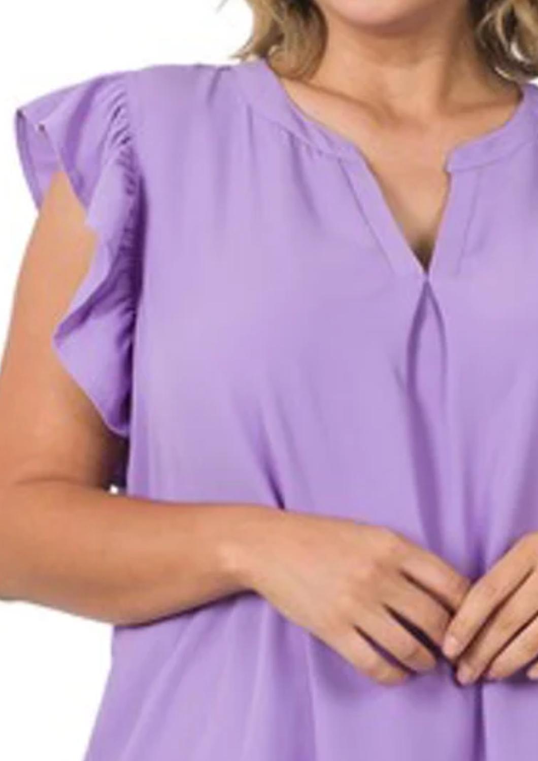 Zenana - Woven Ruffled Sleeve Hi-low Top - Plus