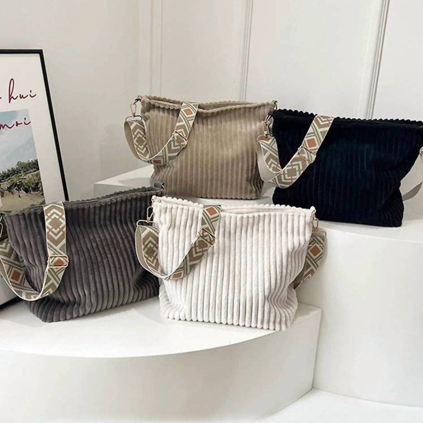 42Pops - Corduroy Slouchy Tote Bag With Guitar Shoulder Strap