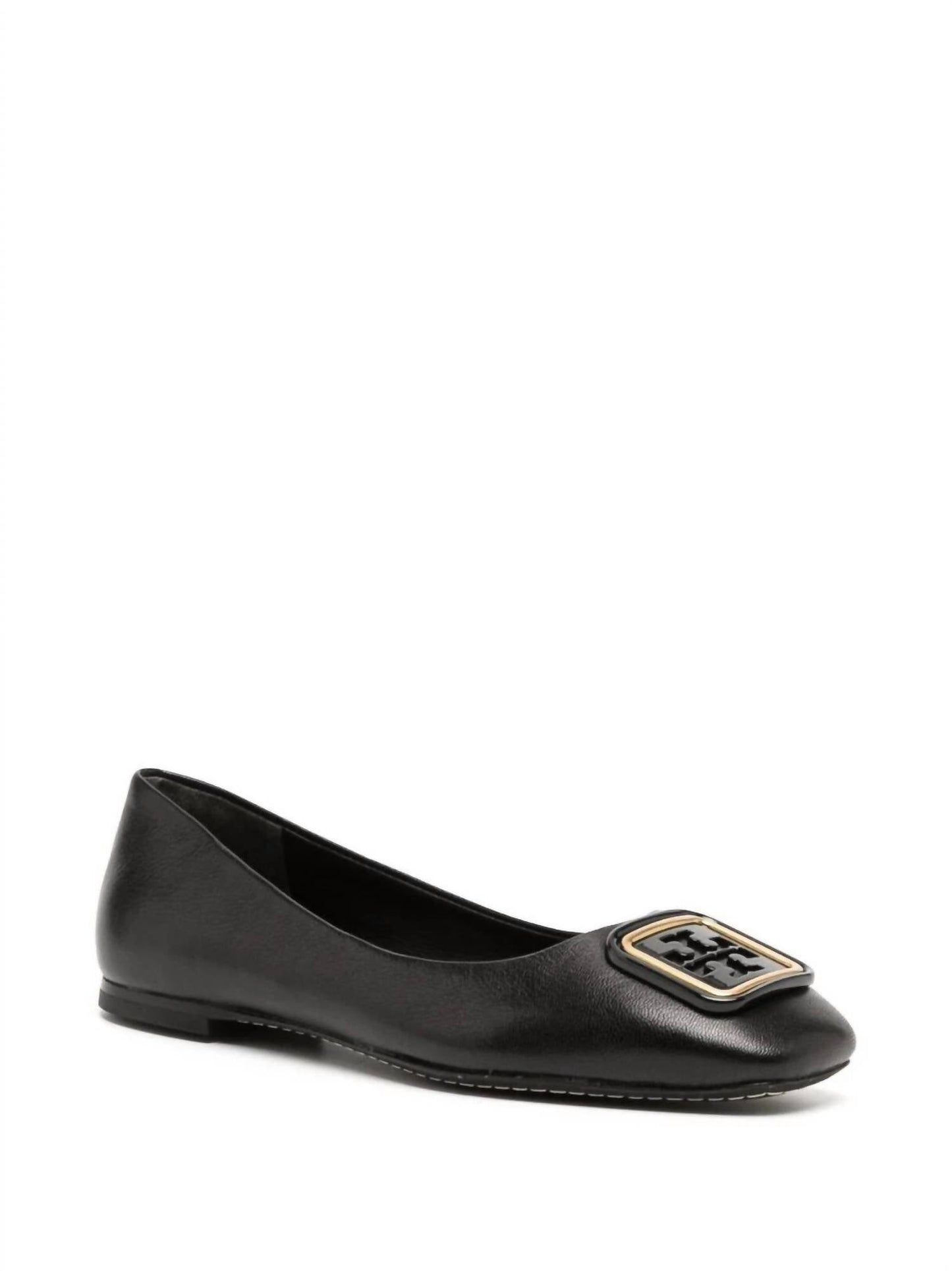 Tory Burch - Women's Leather Georgia Square Toe Logo Ballet Flats Shoes