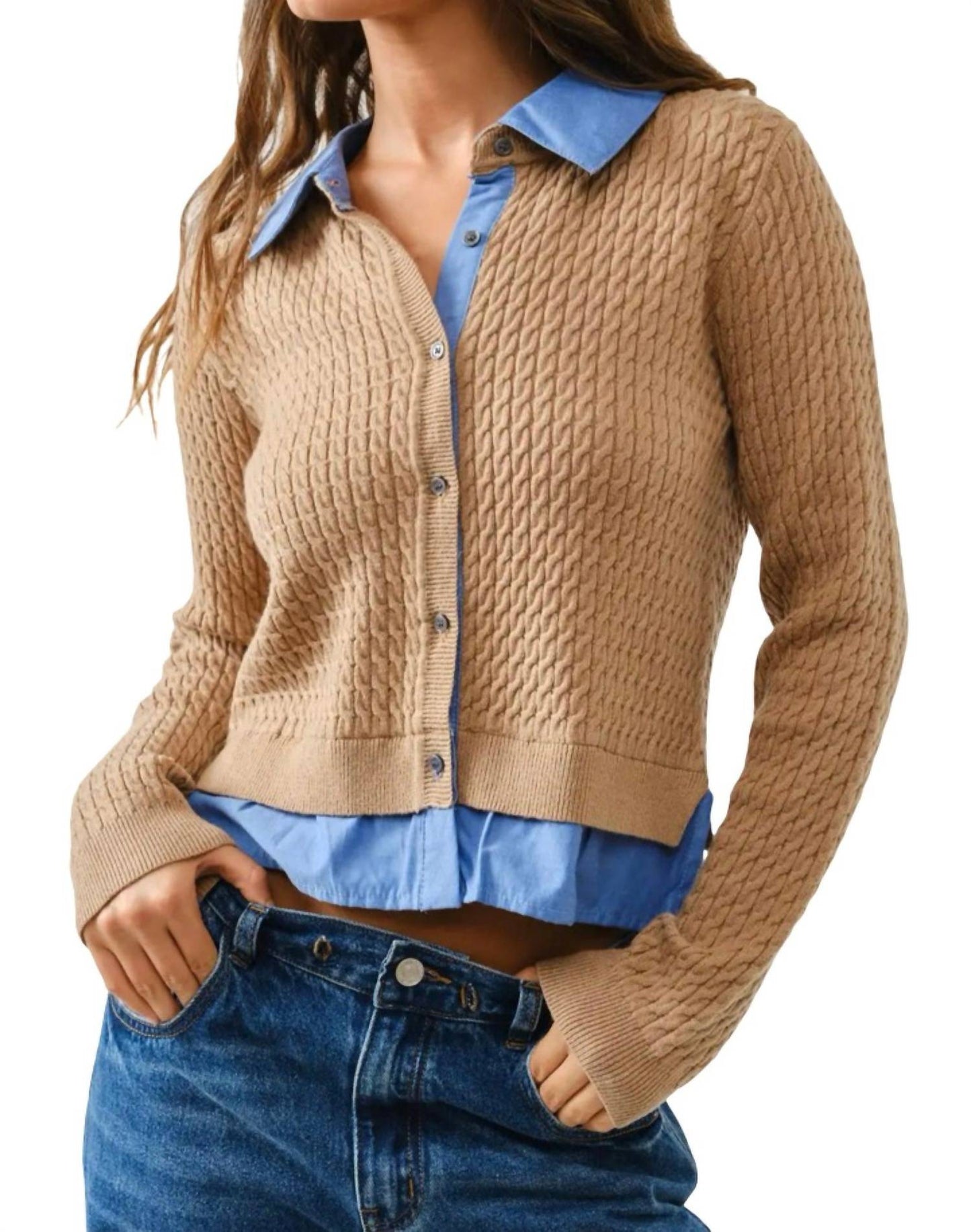 Aaron & Amber - Cable Mixed Media Cardigan