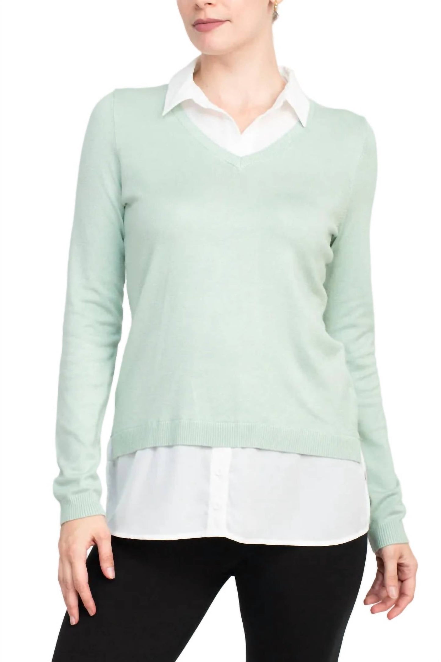 Adrianna Papell - V-neck Layered Twofer Sweater