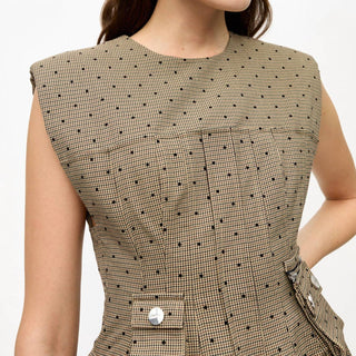 Ganni - Vestido curto xadrez flocado