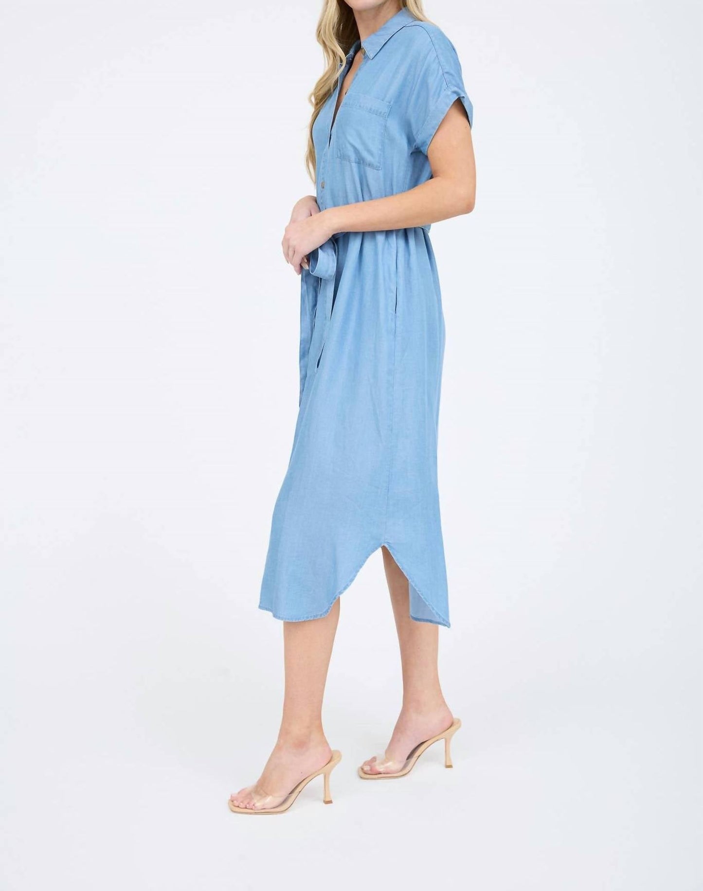 Blu Pepper - Belted Button Down Midi Shirt Dress
