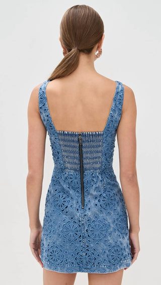 Alice + Olivia - Maryann Floral Cutout Denim Dress