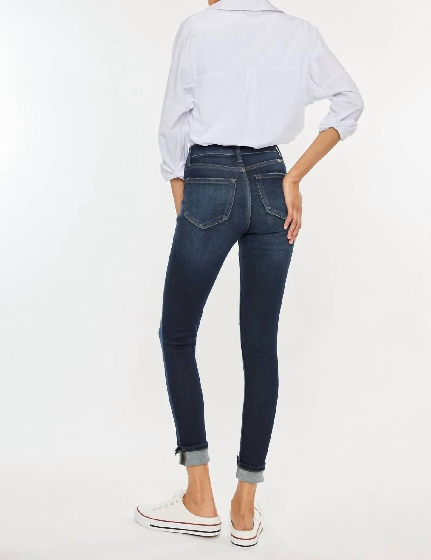 Kancan - High Rise Button Down Cuffed Ankle Skinny Jeans