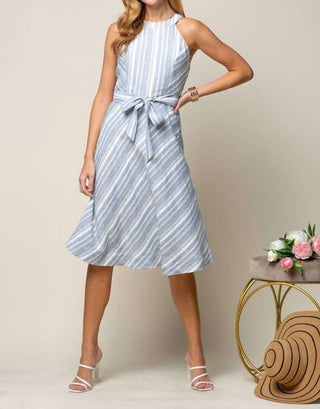 Doe And Rae - Halter Neck Multiple Stripe Midi Dress