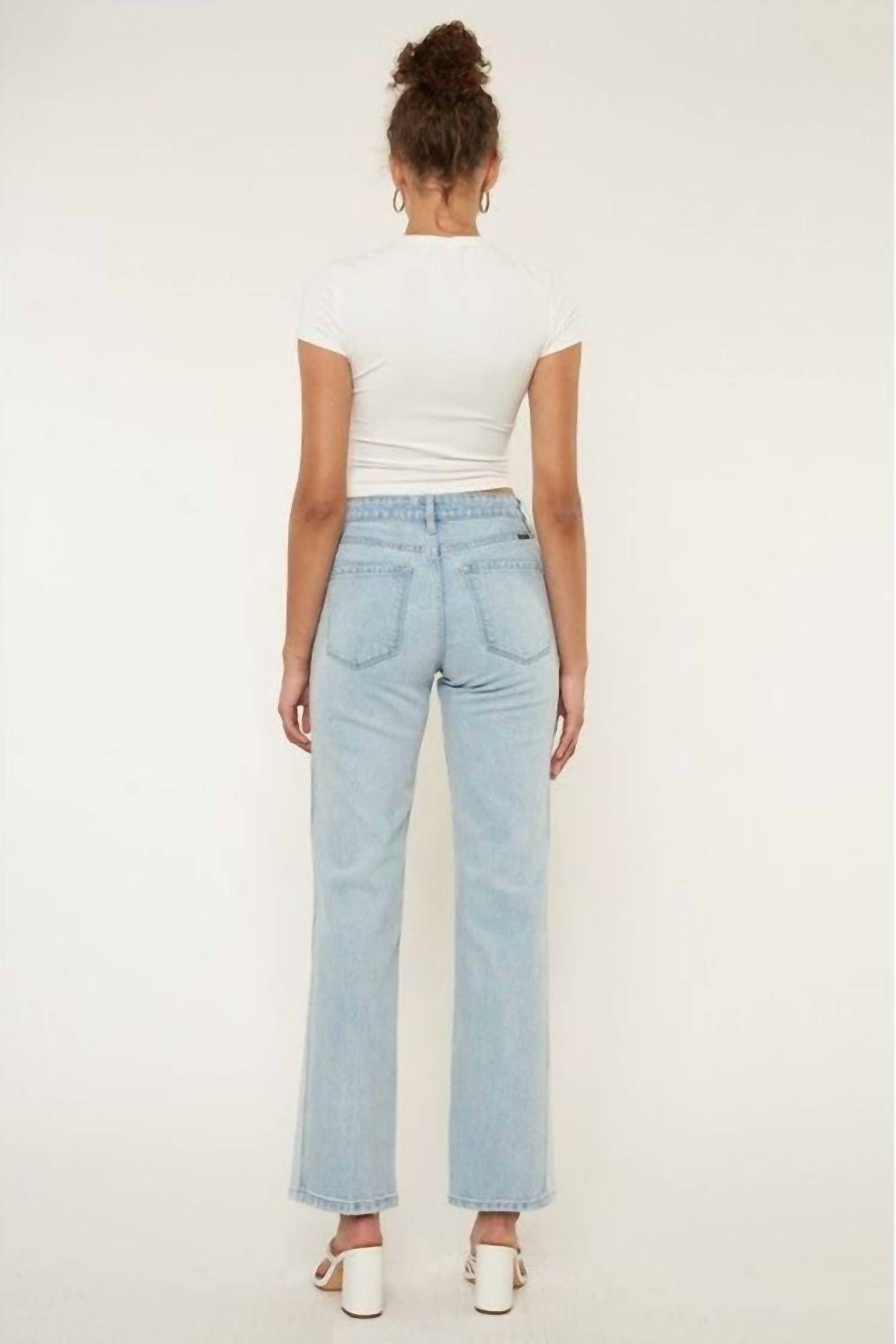 Kancan - High Rise Contrast Accent Straight Leg Jean