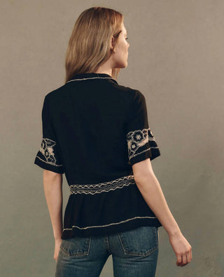 The Great. - Blusa de manga curta com decote em V e crista