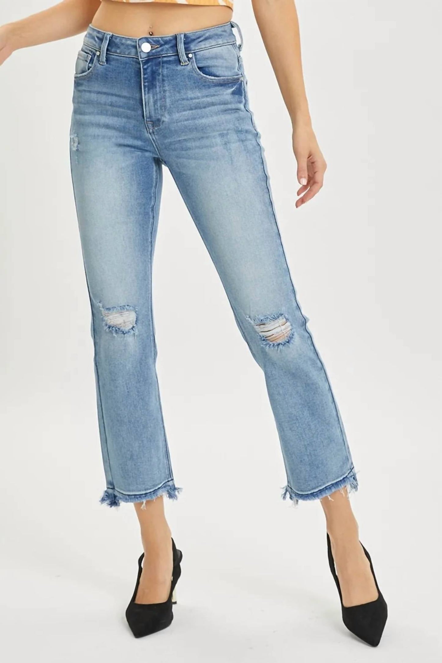 Risen - Full Size High Rise Distressed Cropped Straight Jeans
