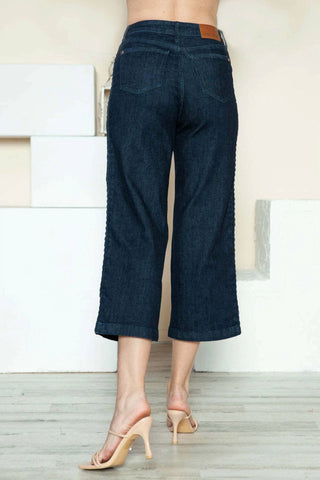 Judy Blue - Diana High Rise Side Seam Braid Cropped Wide Leg Jeans