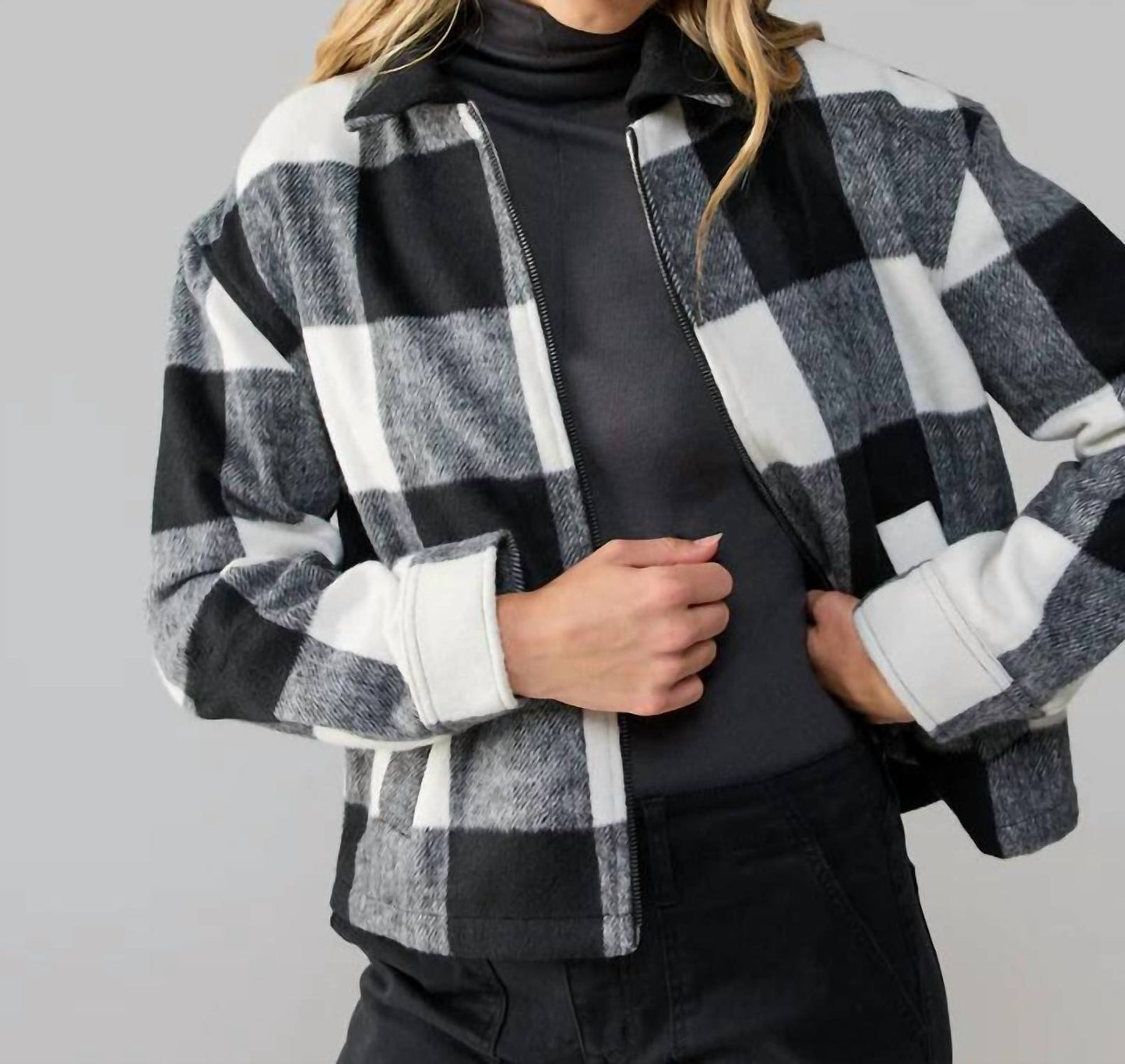 Sanctuary - Cropped Boy Shirt Zip Up Jacket