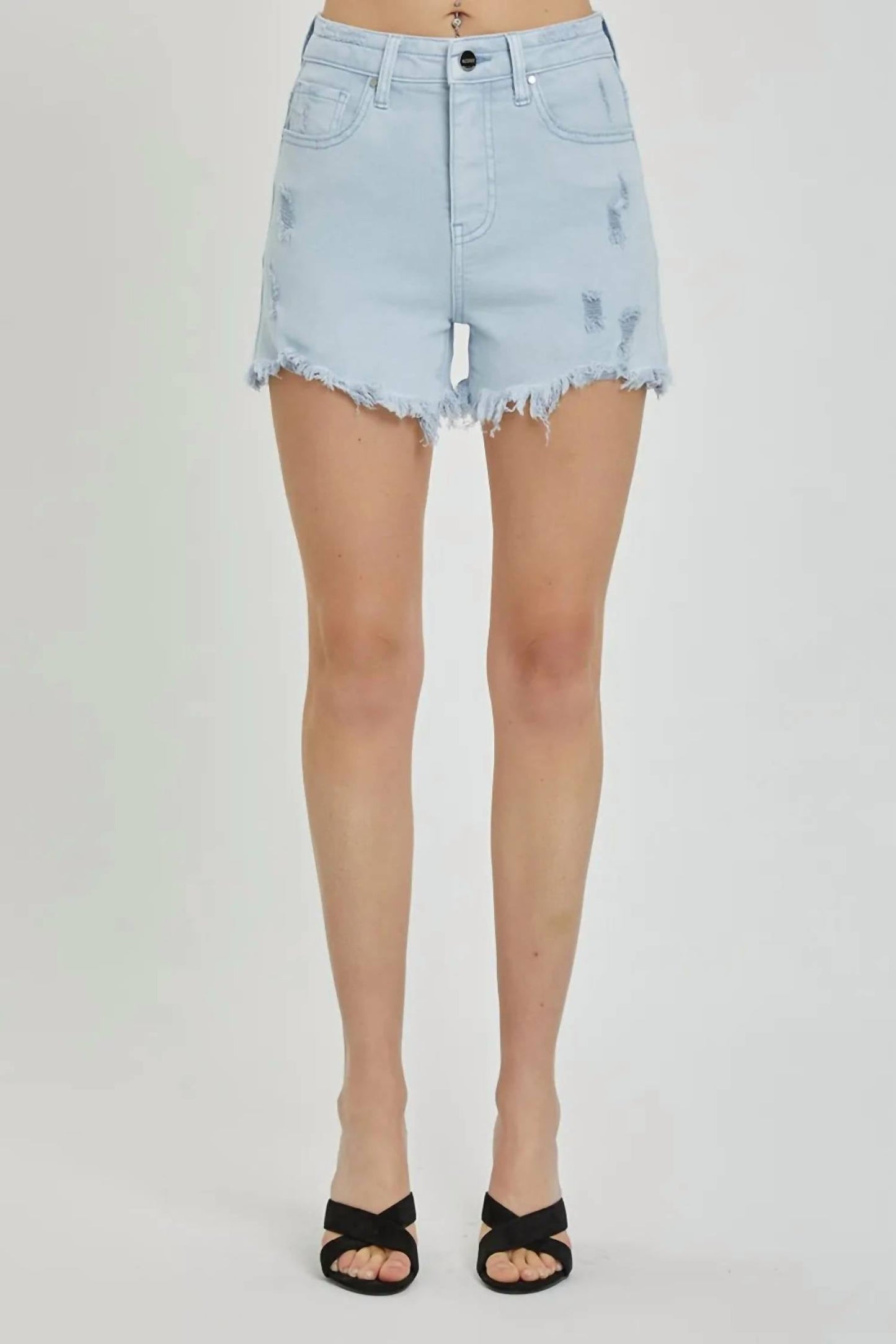 Risen - Full Size High Rise Distressed Detail Denim Shorts