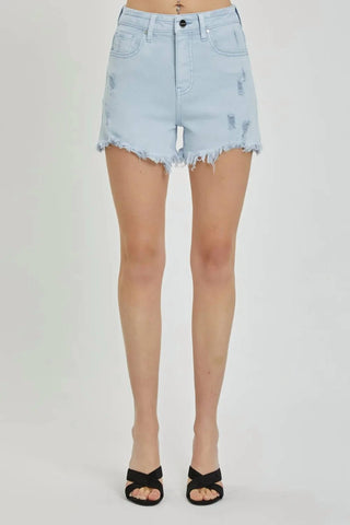 Risen - Shorts jeans de cintura alta com detalhes desgastados e tamanho grande