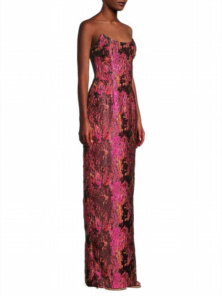 Vestido longo sem alças em jacquard preto Halo - Lumina