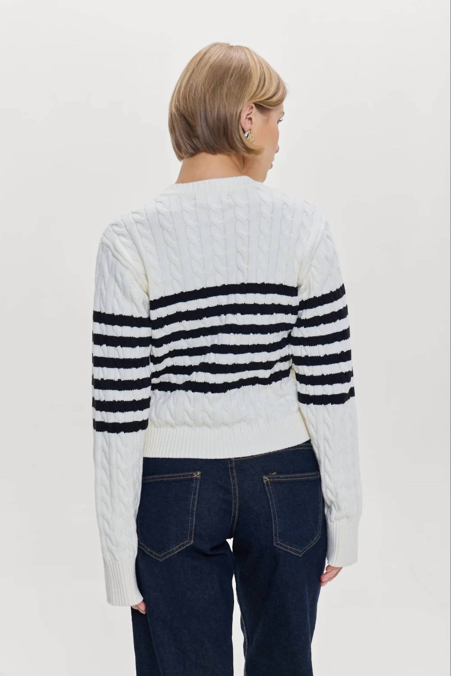 Frankies Bikinis - Varsity Striped Cable Knit Sweater